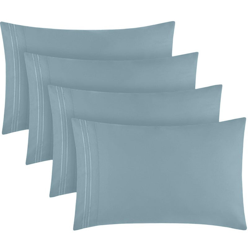 Mellanni Pillow Cases Set - 4 PC Iconic Collection Pillowcases - Hotel Luxury, Extra Soft, Cooling Pillow Covers - Wrinkle, Fade, Stain Resistant (Standard/Queen 20" x 30", Spa Blue) - Image 1